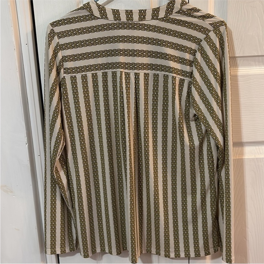 Michael MICHAEL KORS ZIP FRONT BONE/GOLD LONG SLEEVE CHAIN LOGO Sz M - Picture 5 of 6